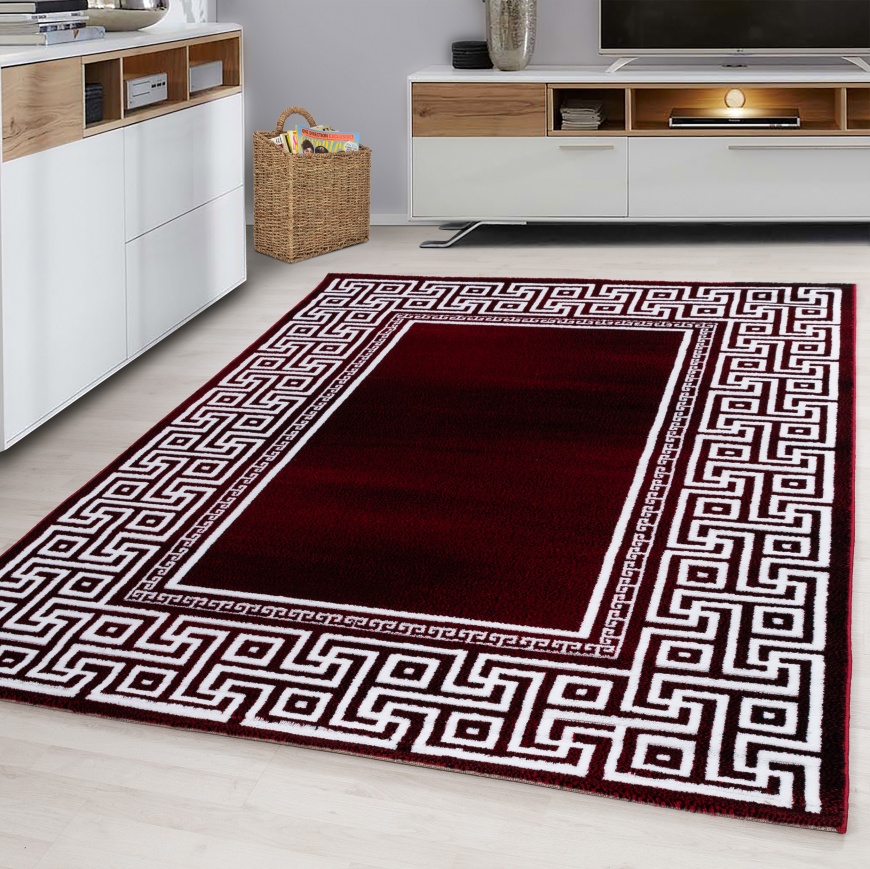 Living Room Red Border Indoor Rug 160x230cm I Red Runner Rug Short Pile